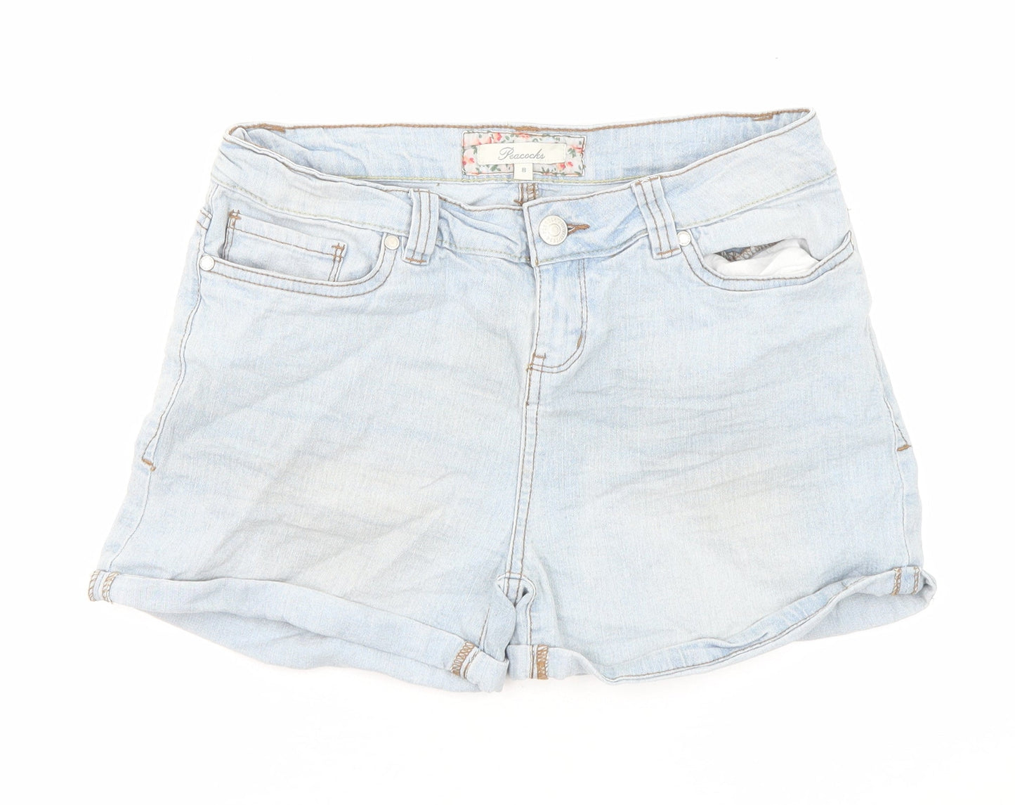 Peacocks Womens Blue Cotton Boyfriend Shorts Size 8 L3 in Regular Zip