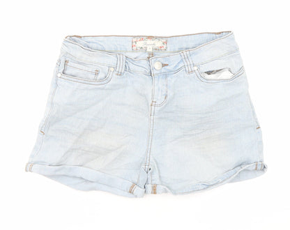 Peacocks Womens Blue Cotton Boyfriend Shorts Size 8 L3 in Regular Zip
