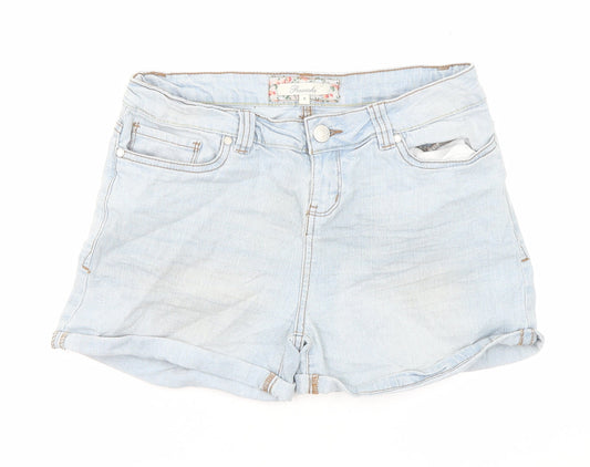 Peacocks Womens Blue Cotton Boyfriend Shorts Size 8 L3 in Regular Zip