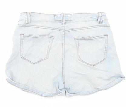 Peacocks Womens Blue Cotton Boyfriend Shorts Size 8 L3 in Regular Zip