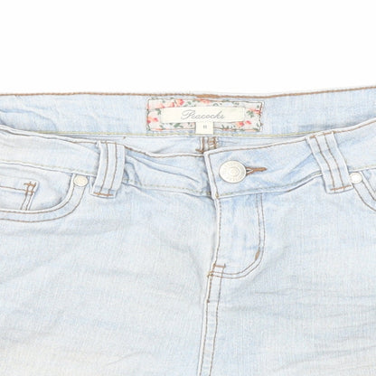 Peacocks Womens Blue Cotton Boyfriend Shorts Size 8 L3 in Regular Zip
