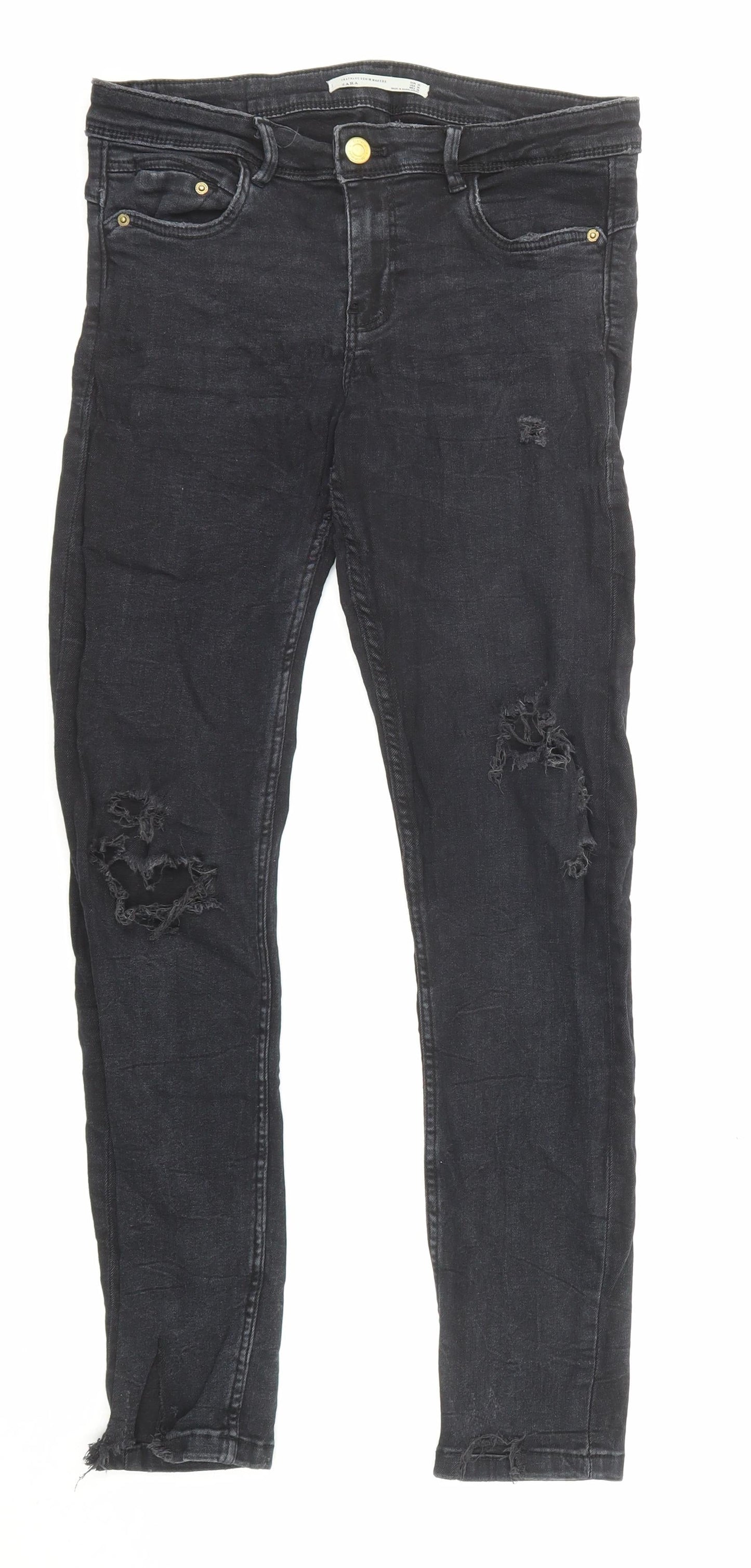 Zara Womens Black Cotton Skinny Jeans Size 8 L27 in Regular Zip