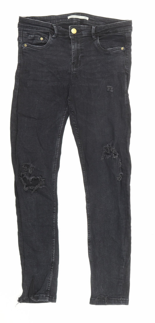 Zara Womens Black Cotton Skinny Jeans Size 8 L27 in Regular Zip