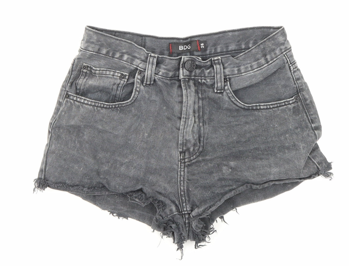 BDG Womens Black Cotton Boyfriend Shorts Size 26 in Regular Zip - Raw Hems