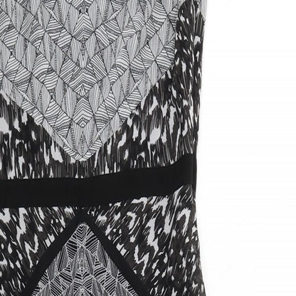 Warehouse Womens Grey Geometric Polyester Sheath Size 8 Round Neck Zip