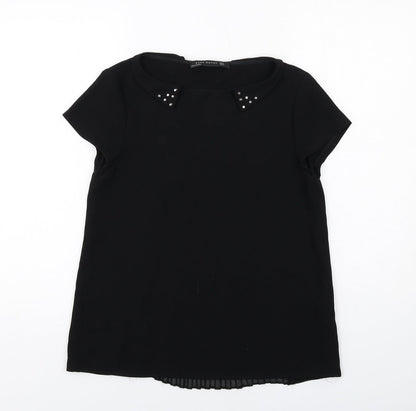 Zara Womens Black Polyester Basic Blouse Size S Collared