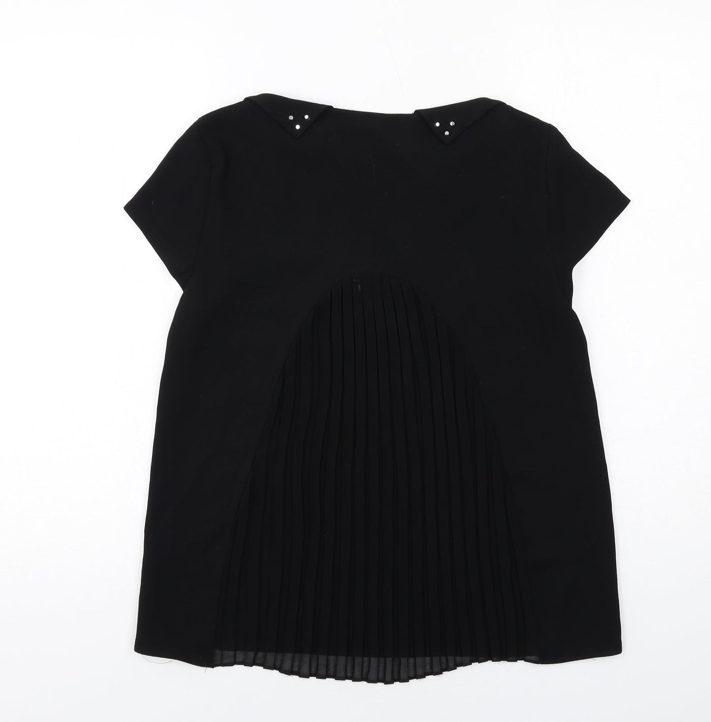 Zara Womens Black Polyester Basic Blouse Size S Collared