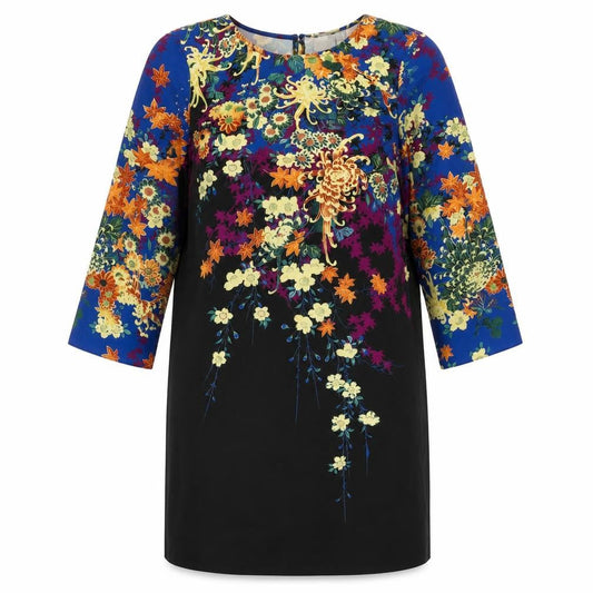 Front view of ASOS women’s multicoloured floral polyester shift, size UK 10, round neck button