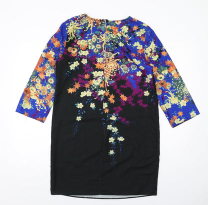 ASOS Womens Multicoloured Floral Polyester Shift Size 10 Round Neck Button