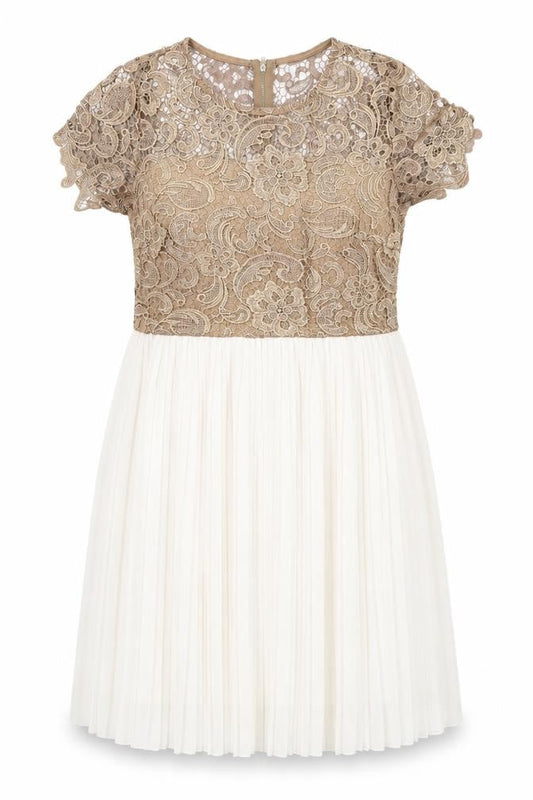 Front view of Club L women’s white colourblock polyester a-line, size UK 14, boat neck zip - crocheted lace top