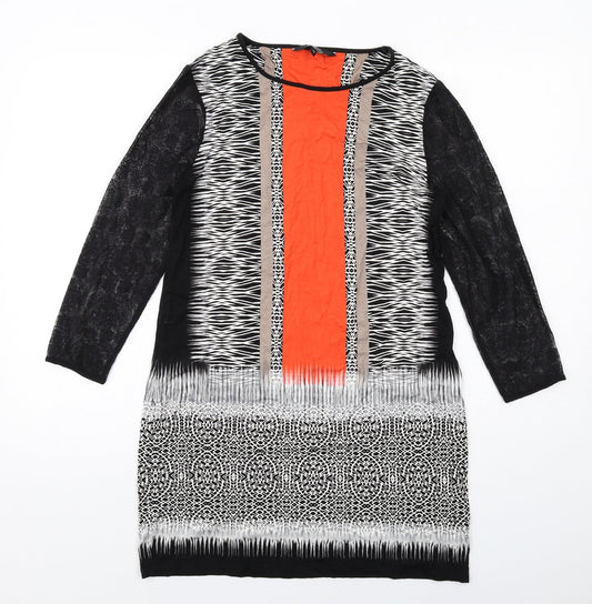 Julien Macdonald Womens Multicoloured Geometric Viscose Shift Size 12 Boat Neck Pullover - Lace Sleeves