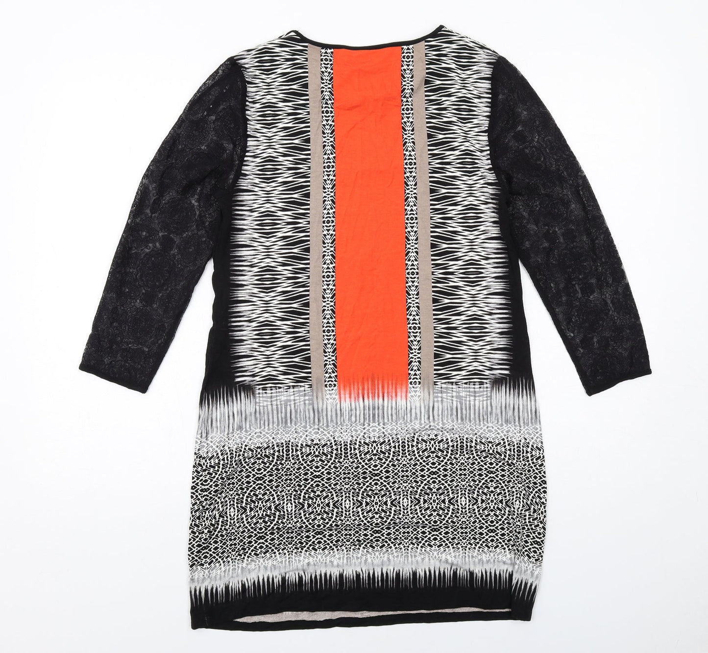Julien Macdonald Womens Multicoloured Geometric Viscose Shift Size 12 Boat Neck Pullover - Lace Sleeves