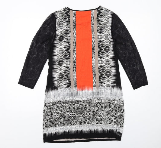Julien Macdonald Womens Multicoloured Geometric Viscose Shift Size 12 Boat Neck Pullover - Lace Sleeves