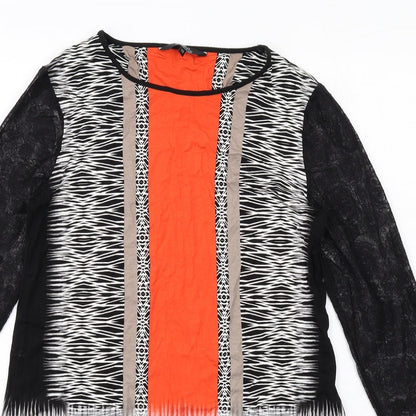Julien Macdonald Womens Multicoloured Geometric Viscose Shift Size 12 Boat Neck Pullover - Lace Sleeves