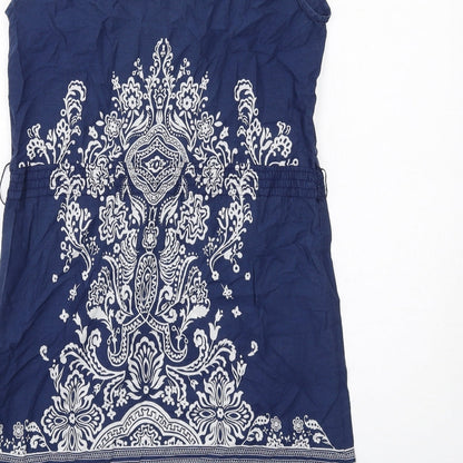 H&M Womens Blue Geometric Cotton Slip Dress Size 10 Square Neck Pullover