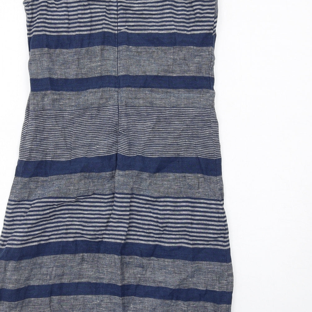 Paul Costelloe Womens Blue Striped Cotton Shift Size 10 V-Neck Zip