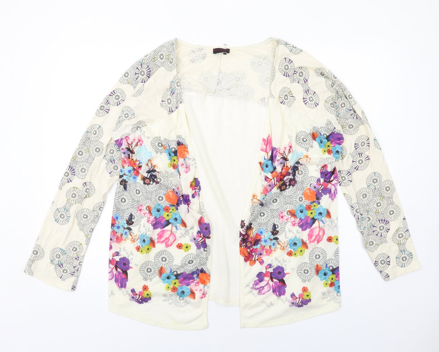 Miss Selfridge Womens Ivory Geometric Polyester Kimono Blouse Size 16 V-Neck