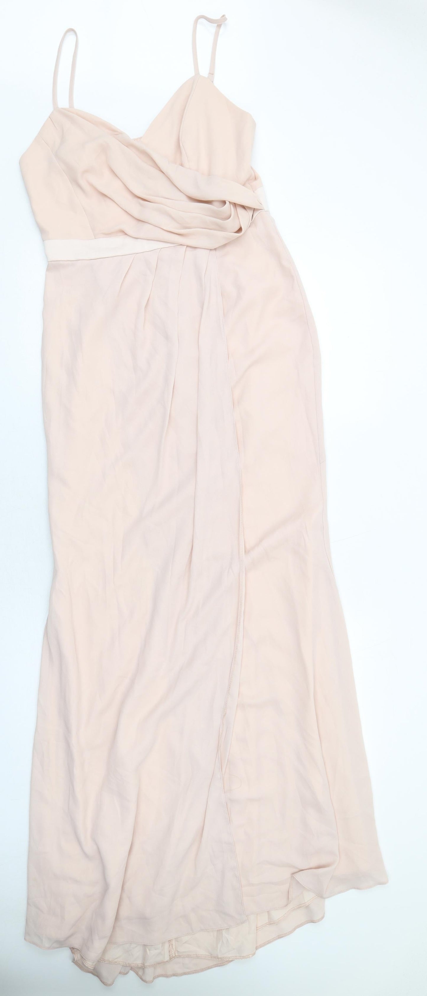 ASOS Womens Pink Polyester Ball Gown Size 12 V-Neck Button - Front Pleat Detail