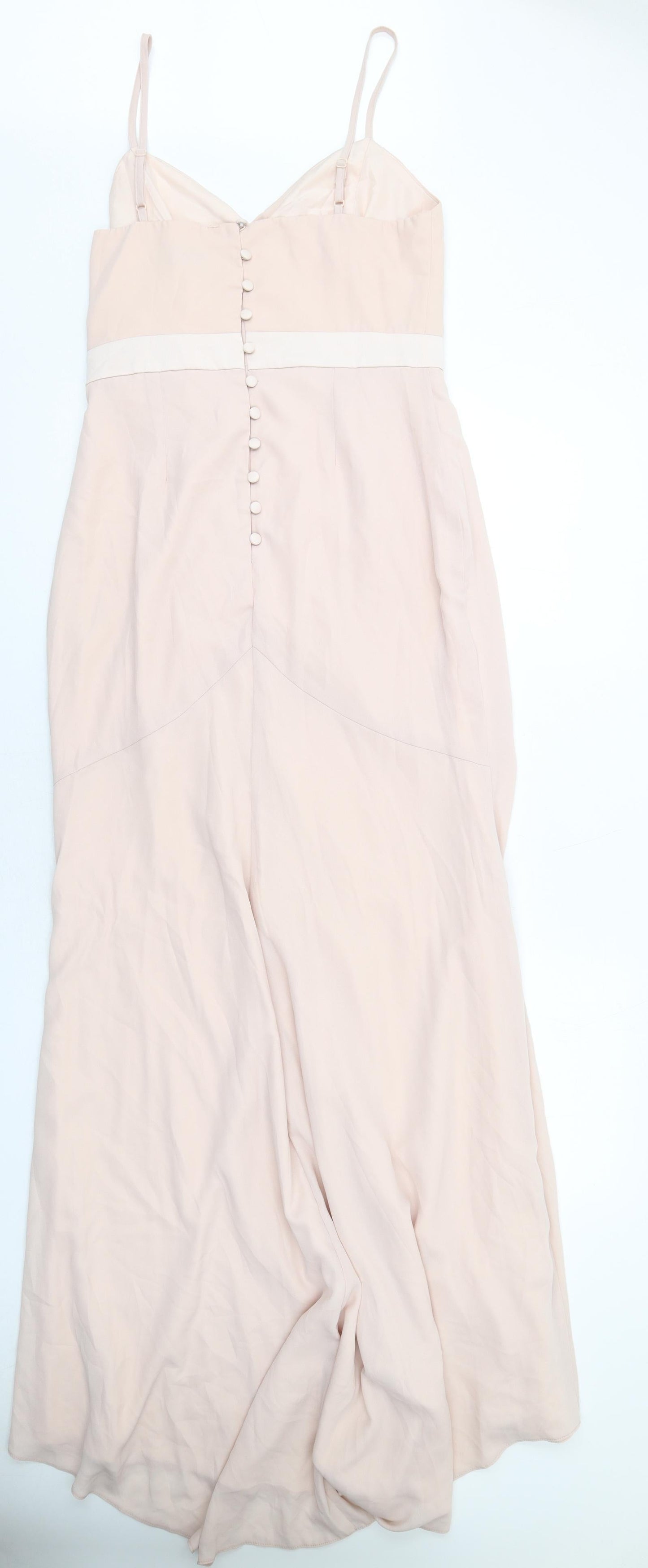 ASOS Womens Pink Polyester Ball Gown Size 12 V-Neck Button - Front Pleat Detail