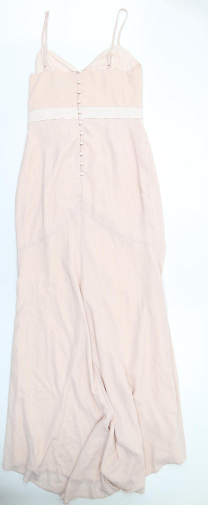 ASOS Womens Pink Polyester Ball Gown Size 12 V-Neck Button - Front Pleat Detail