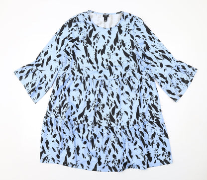 River Island Womens Blue Geometric Polyester Mini Size 10 Round Neck Pullover