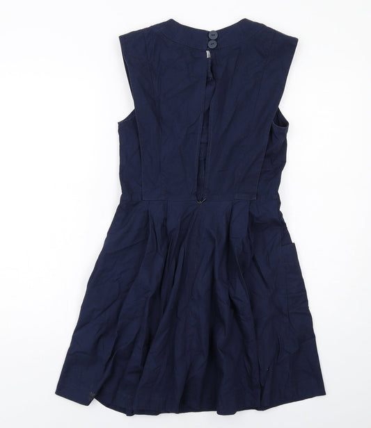 Topshop Womens Blue Cotton Mini Size 10 Round Neck Zip