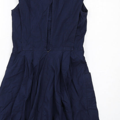 Topshop Womens Blue Cotton Mini Size 10 Round Neck Zip