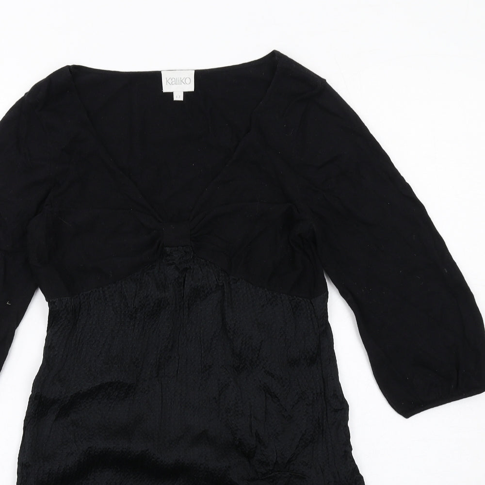 Kaliko Womens Black Cotton A-Line Size 12 V-Neck Pullover