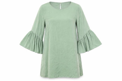 Zara Womens Green Polyester A-Line Size S Round Neck Button