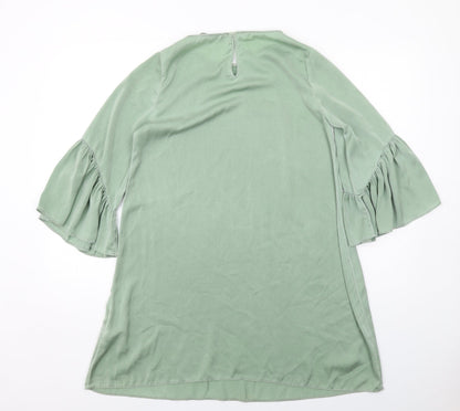 Zara Womens Green Polyester A-Line Size S Round Neck Button