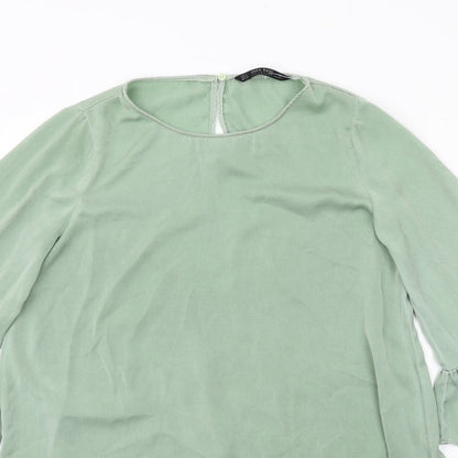 Zara Womens Green Polyester A-Line Size S Round Neck Button