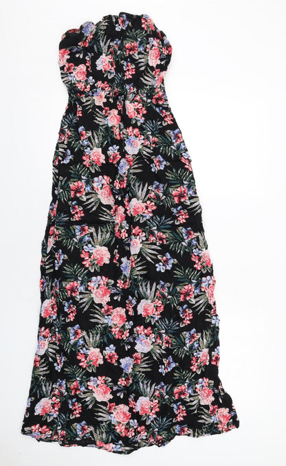 New Look Womens Black Floral Viscose Maxi Size 8 Off the Shoulder Pullover