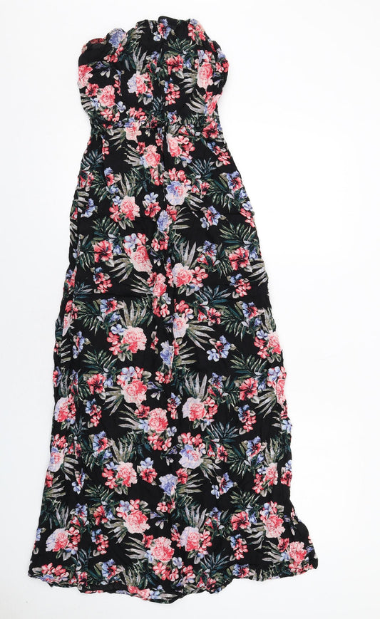 New Look Womens Black Floral Viscose Maxi Size 8 Off the Shoulder Pullover