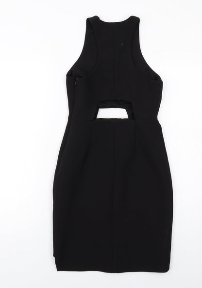 Kendall And Kylie Womens Black Polyester Bodycon Size 6 Round Neck Zip