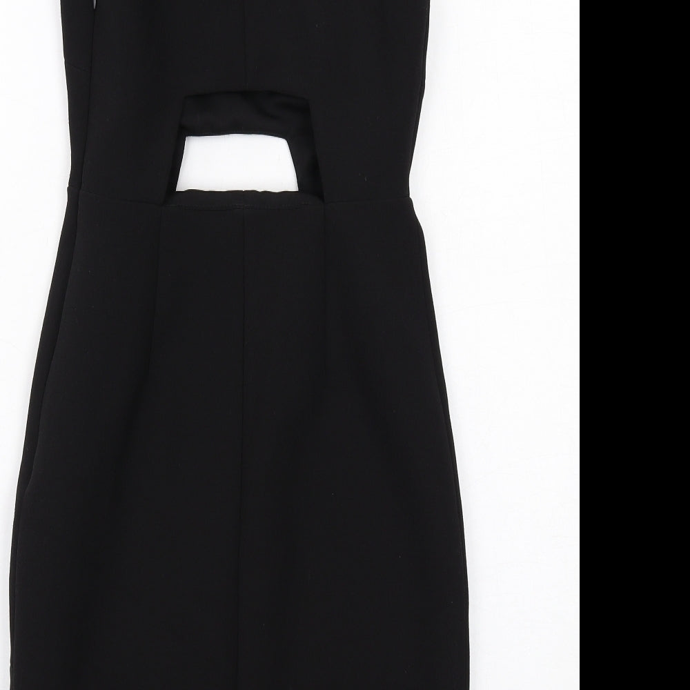 Kendall And Kylie Womens Black Polyester Bodycon Size 6 Round Neck Zip