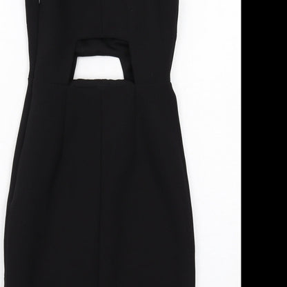 Kendall And Kylie Womens Black Polyester Bodycon Size 6 Round Neck Zip
