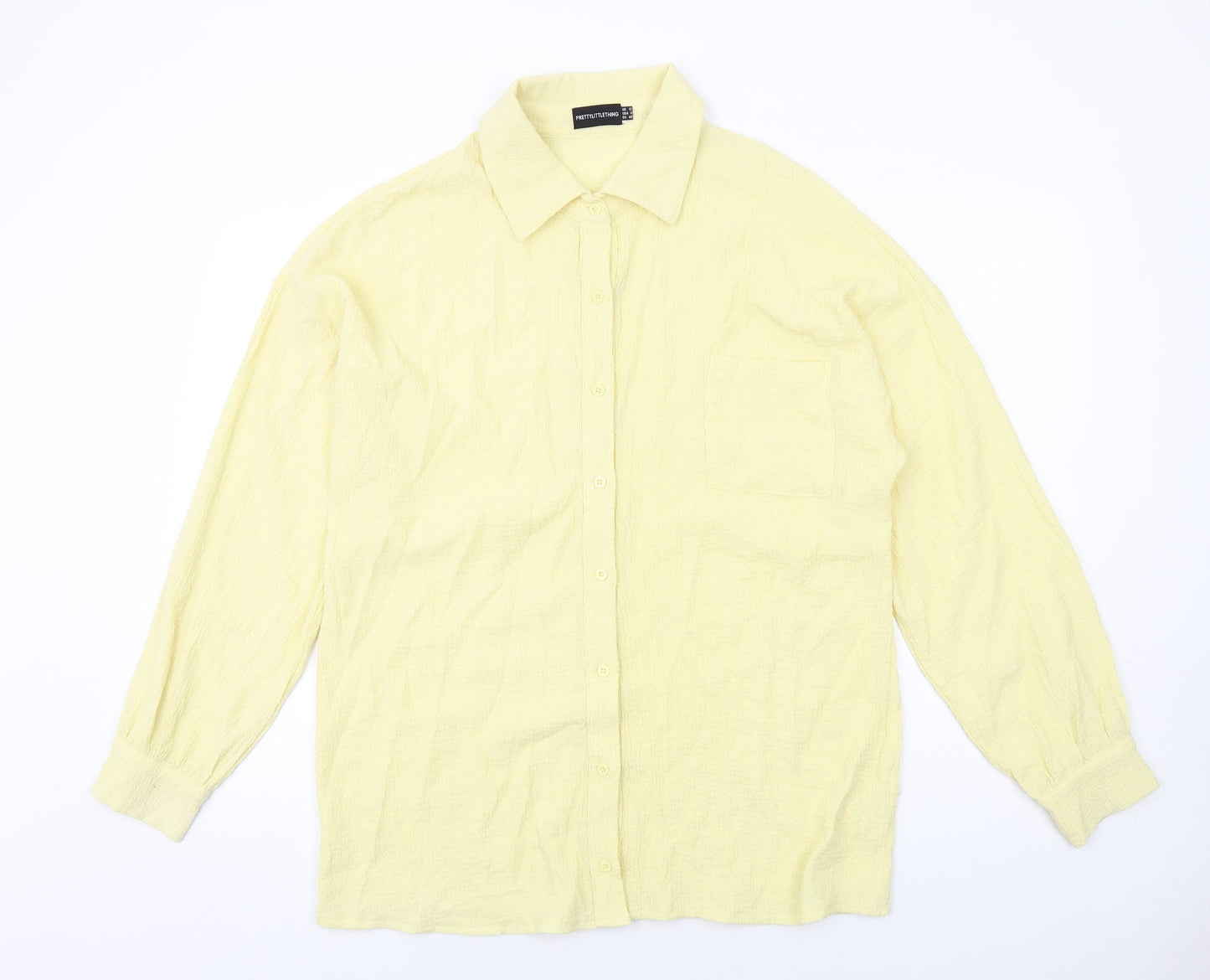 Womens UK Size 12 PRETTYLITTLETHING Yellow Basic Button-Up