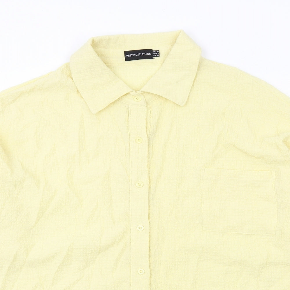Womens UK Size 12 PRETTYLITTLETHING Yellow Basic Button-Up