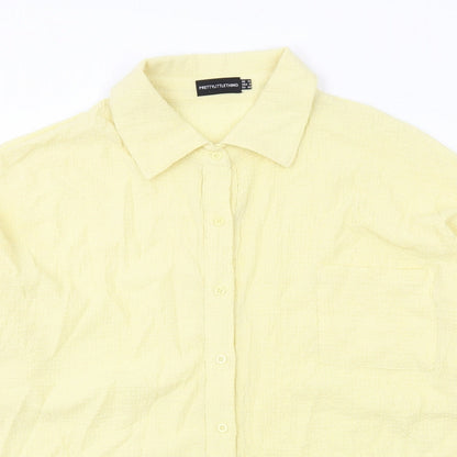 Womens UK Size 12 PRETTYLITTLETHING Yellow Basic Button-Up