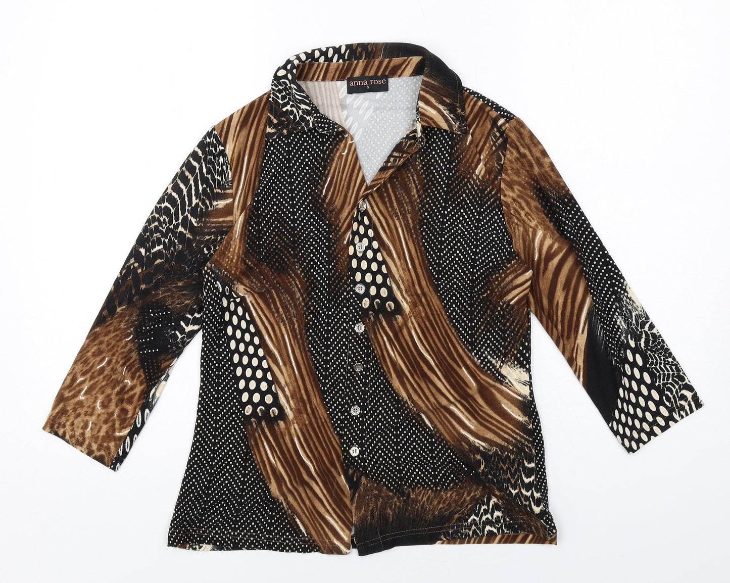 Womens UK Size S Anna Rose Brown Basic Button-Up
