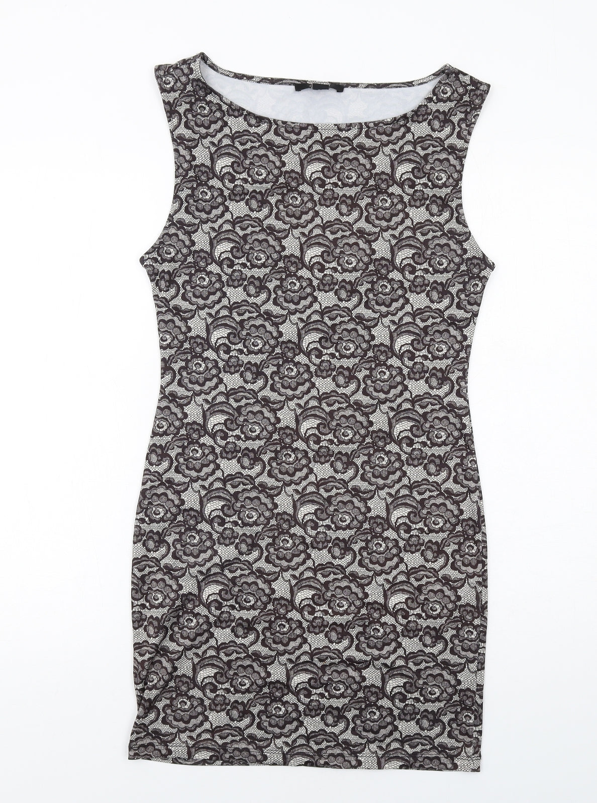 FOREVER 21 Womens Grey Floral Polyester Shift Size M Boat Neck Pullover