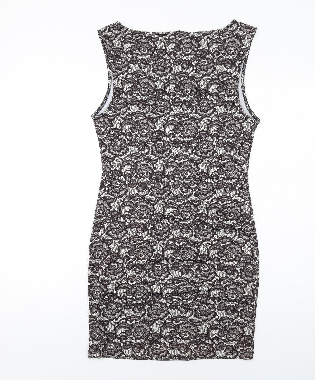 FOREVER 21 Womens Grey Floral Polyester Shift Size M Boat Neck Pullover