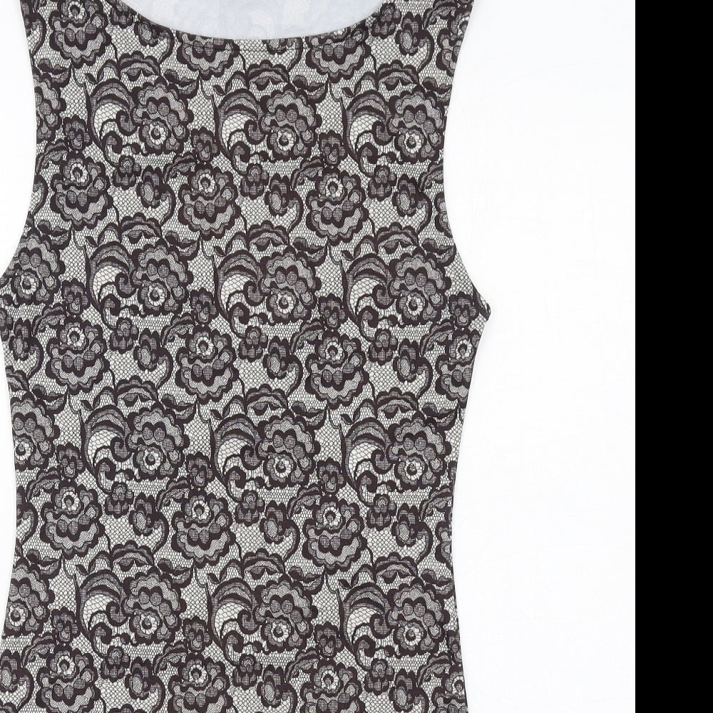 FOREVER 21 Womens Grey Floral Polyester Shift Size M Boat Neck Pullover