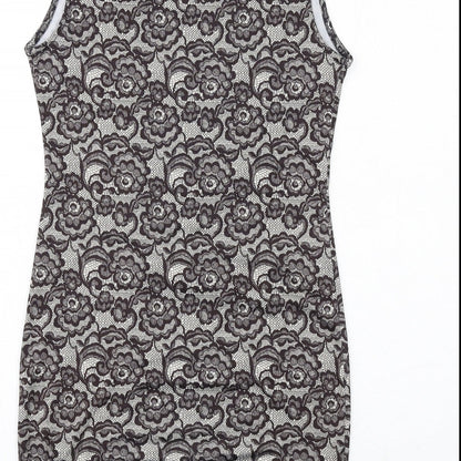 FOREVER 21 Womens Grey Floral Polyester Shift Size M Boat Neck Pullover