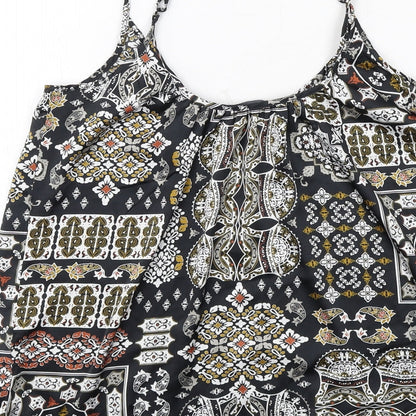 NEXT Womens Black Geometric Polyester Basic Tank Size 6 Round Neck