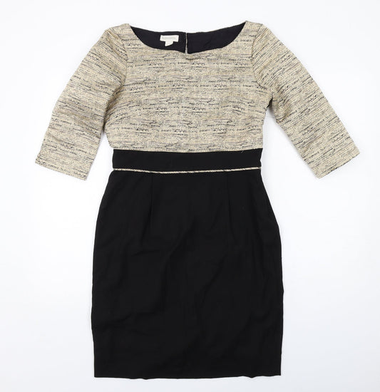 Monsoon Womens Black Colourblock Polyester Sheath Size 12 Boat Neck Zip