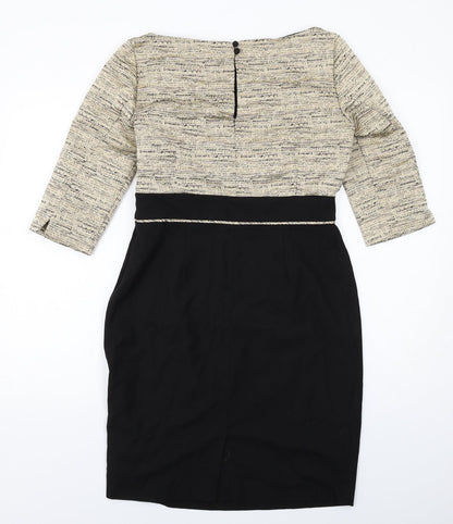 Monsoon Womens Black Colourblock Polyester Sheath Size 12 Boat Neck Zip