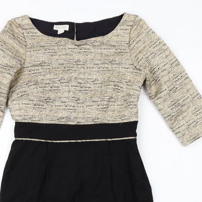 Monsoon Womens Black Colourblock Polyester Sheath Size 12 Boat Neck Zip