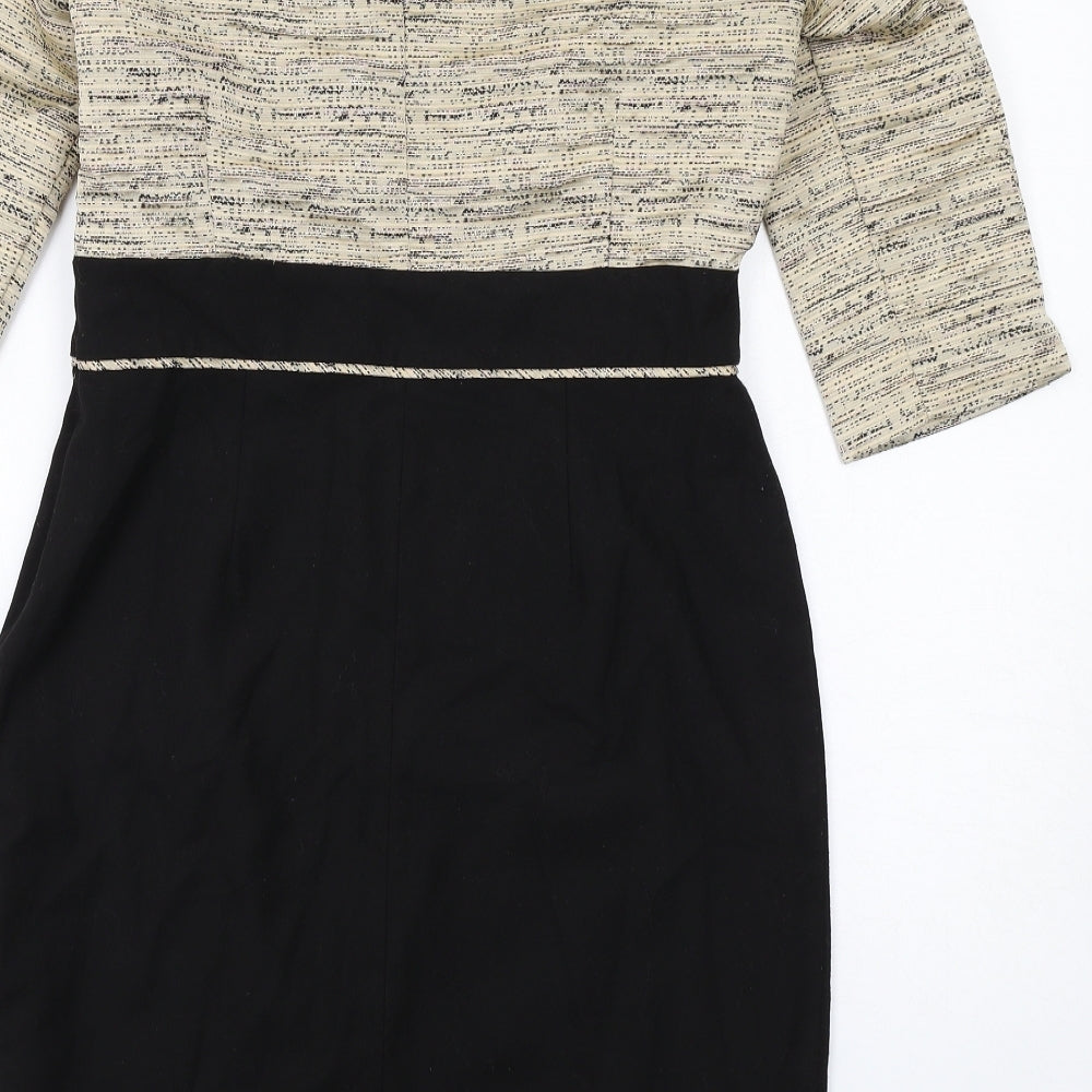 Monsoon Womens Black Colourblock Polyester Sheath Size 12 Boat Neck Zip