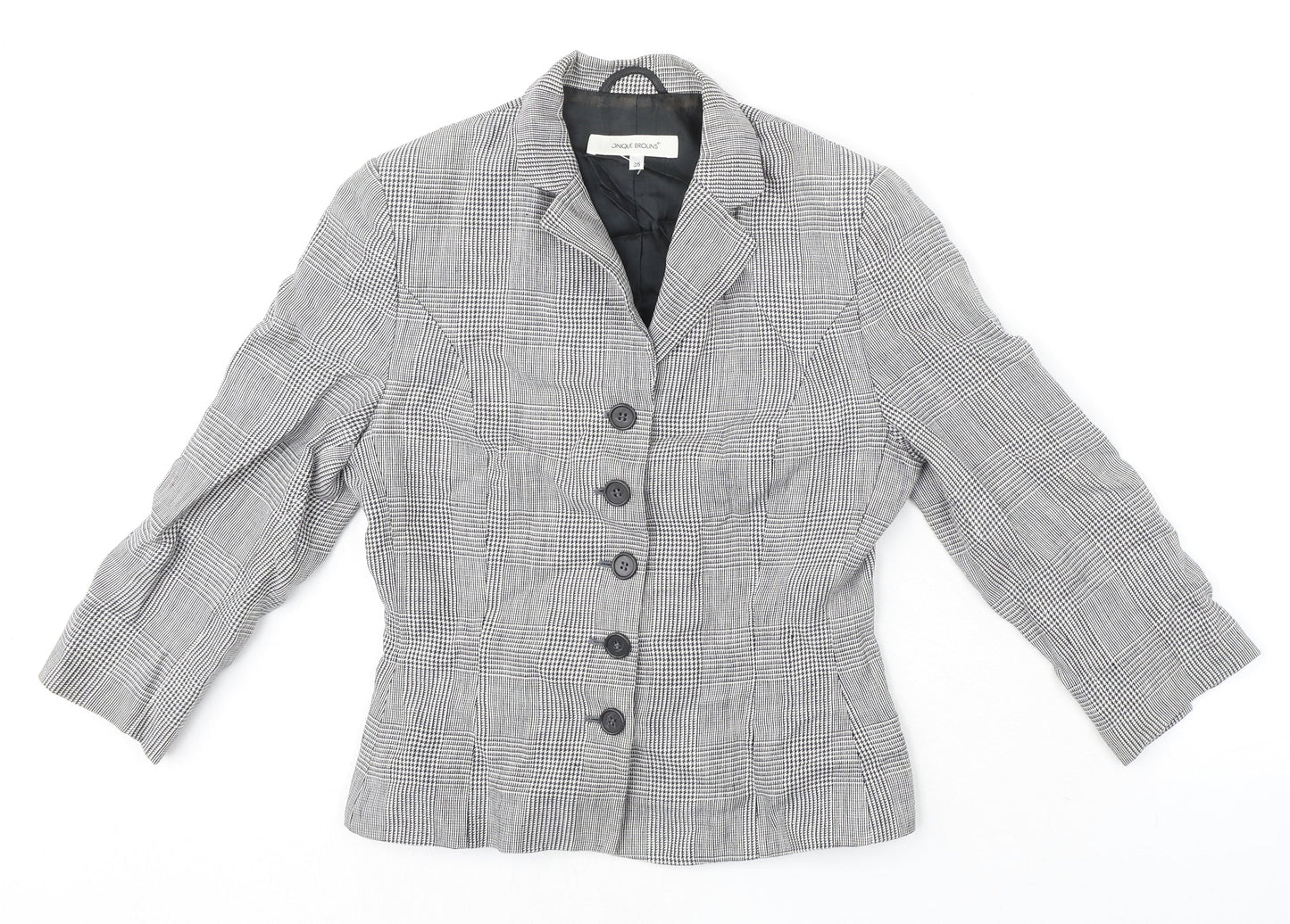 MONIQUEBROUNS Womens Black Check Polyester Jacket Blazer Size 8